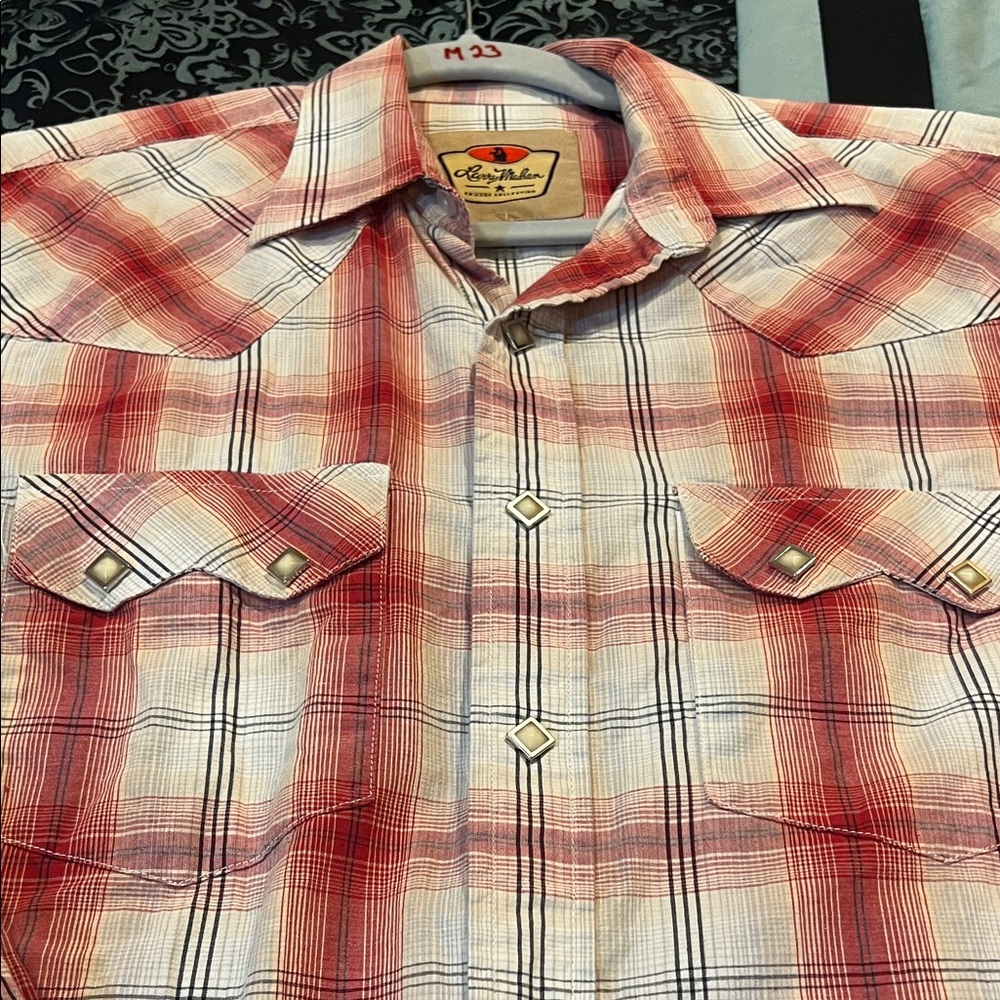 Larry MAHAN Red and White Plaid Button Down Shirt, stylish - Picture 10 of 10